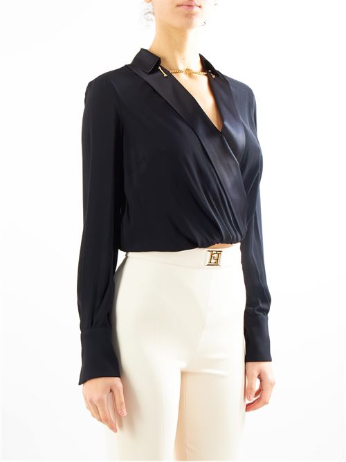 Crossover bodysuit-style blouse in viscose georgette fabric Elisabetta Franchi ELISABETTA FRANCHI | Shirt | CBT0241E2110